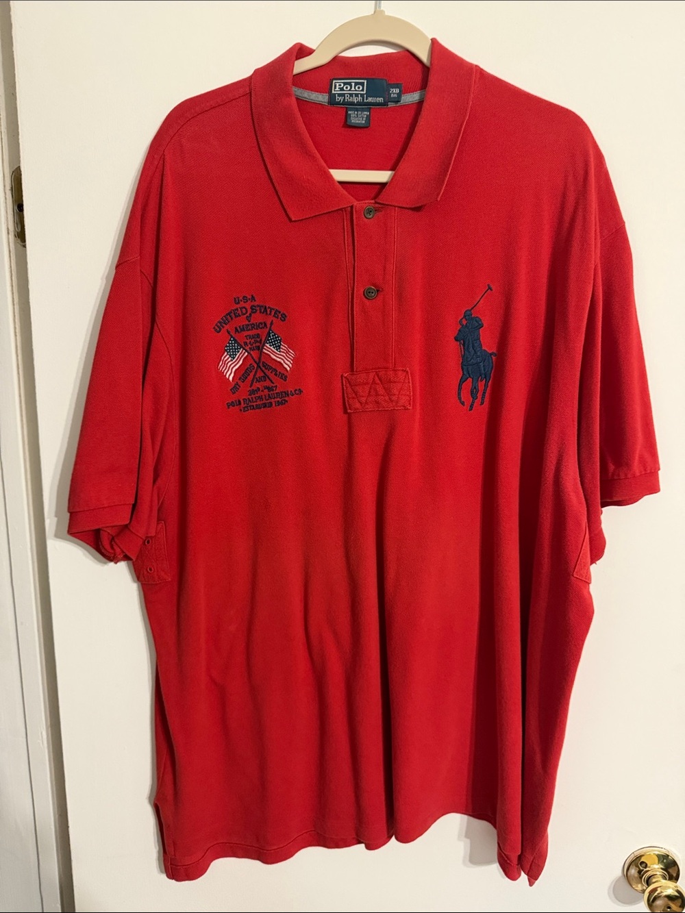 Ralph Lauren Red Short-Sleeve Polo with Navy Embroidery